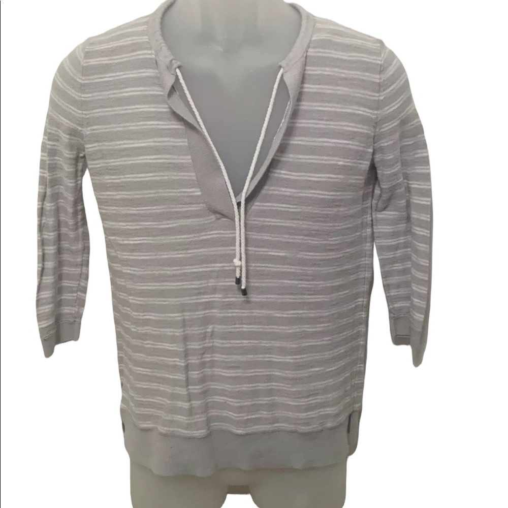 LOFT by Ann Taylor Gray & White Stripe Sweater Women MP Medium Petite